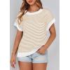 image:imagePRETTYGARDEN Womens Short Sleeve Sweater Spring Summer 2026 Round Neck Striped Pullover Cap Sleeve Knit Sweater Vest TopsApricot