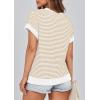 image:imagePRETTYGARDEN Womens Short Sleeve Sweater Spring Summer 2026 Round Neck Striped Pullover Cap Sleeve Knit Sweater Vest TopsApricot