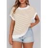 image:imagePRETTYGARDEN Womens Short Sleeve Sweater Spring Summer 2026 Round Neck Striped Pullover Cap Sleeve Knit Sweater Vest TopsApricot