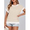 image:imagePRETTYGARDEN Womens Short Sleeve Sweater Spring Summer 2026 Round Neck Striped Pullover Cap Sleeve Knit Sweater Vest TopsApricot