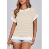 image:imagePRETTYGARDEN Womens Short Sleeve Sweater Spring Summer 2026 Round Neck Striped Pullover Cap Sleeve Knit Sweater Vest TopsApricot