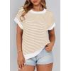 image:imagePRETTYGARDEN Womens Short Sleeve Sweater Spring Summer 2026 Round Neck Striped Pullover Cap Sleeve Knit Sweater Vest TopsApricot
