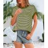image:imagePRETTYGARDEN Womens Short Sleeve Sweater Spring Summer 2026 Round Neck Striped Pullover Cap Sleeve Knit Sweater Vest TopsArmy Green