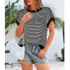 image:imagePRETTYGARDEN Womens Short Sleeve Sweater Spring Summer 2026 Round Neck Striped Pullover Cap Sleeve Knit Sweater Vest TopsBlack