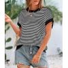 image:imagePRETTYGARDEN Womens Short Sleeve Sweater Spring Summer 2026 Round Neck Striped Pullover Cap Sleeve Knit Sweater Vest TopsBlack