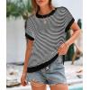 image:imagePRETTYGARDEN Womens Short Sleeve Sweater Spring Summer 2026 Round Neck Striped Pullover Cap Sleeve Knit Sweater Vest TopsBlack