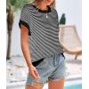 image:imagePRETTYGARDEN Womens Short Sleeve Sweater Spring Summer 2026 Round Neck Striped Pullover Cap Sleeve Knit Sweater Vest TopsBlack
