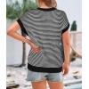 image:imagePRETTYGARDEN Womens Short Sleeve Sweater Spring Summer 2026 Round Neck Striped Pullover Cap Sleeve Knit Sweater Vest TopsBlack