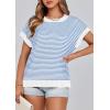 image:imagePRETTYGARDEN Womens Short Sleeve Sweater Spring Summer 2026 Round Neck Striped Pullover Cap Sleeve Knit Sweater Vest TopsBlue