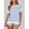 image:imagePRETTYGARDEN Womens Short Sleeve Sweater Spring Summer 2026 Round Neck Striped Pullover Cap Sleeve Knit Sweater Vest TopsBlue