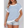 image:imagePRETTYGARDEN Womens Short Sleeve Sweater Spring Summer 2026 Round Neck Striped Pullover Cap Sleeve Knit Sweater Vest TopsBlue