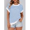 image:imagePRETTYGARDEN Womens Short Sleeve Sweater Spring Summer 2026 Round Neck Striped Pullover Cap Sleeve Knit Sweater Vest TopsBlue
