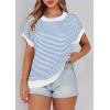 image:imagePRETTYGARDEN Womens Short Sleeve Sweater Spring Summer 2026 Round Neck Striped Pullover Cap Sleeve Knit Sweater Vest TopsBlue