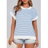 image:imagePRETTYGARDEN Womens Short Sleeve Sweater Spring Summer 2026 Round Neck Striped Pullover Cap Sleeve Knit Sweater Vest TopsBlue