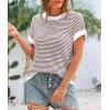 image:imagePRETTYGARDEN Womens Short Sleeve Sweater Spring Summer 2026 Round Neck Striped Pullover Cap Sleeve Knit Sweater Vest TopsBrown