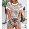 image:imagePRETTYGARDEN Womens Short Sleeve Sweater Spring Summer 2026 Round Neck Striped Pullover Cap Sleeve Knit Sweater Vest TopsBrown