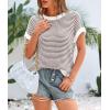 image:imagePRETTYGARDEN Womens Short Sleeve Sweater Spring Summer 2026 Round Neck Striped Pullover Cap Sleeve Knit Sweater Vest TopsBrown