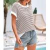 image:imagePRETTYGARDEN Womens Short Sleeve Sweater Spring Summer 2026 Round Neck Striped Pullover Cap Sleeve Knit Sweater Vest TopsBrown