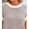 image:imagePRETTYGARDEN Womens Short Sleeve Sweater Spring Summer 2026 Round Neck Striped Pullover Cap Sleeve Knit Sweater Vest TopsBrown