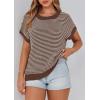 image:imagePRETTYGARDEN Womens Short Sleeve Sweater Spring Summer 2026 Round Neck Striped Pullover Cap Sleeve Knit Sweater Vest TopsDark Brown