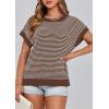 image:imagePRETTYGARDEN Womens Short Sleeve Sweater Spring Summer 2026 Round Neck Striped Pullover Cap Sleeve Knit Sweater Vest TopsDark Brown