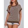 image:imagePRETTYGARDEN Womens Short Sleeve Sweater Spring Summer 2026 Round Neck Striped Pullover Cap Sleeve Knit Sweater Vest TopsDark Brown