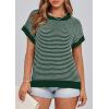 image:imagePRETTYGARDEN Womens Short Sleeve Sweater Spring Summer 2026 Round Neck Striped Pullover Cap Sleeve Knit Sweater Vest TopsDark Green