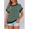 image:imagePRETTYGARDEN Womens Short Sleeve Sweater Spring Summer 2026 Round Neck Striped Pullover Cap Sleeve Knit Sweater Vest TopsDark Green