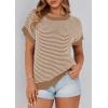image:imagePRETTYGARDEN Womens Short Sleeve Sweater Spring Summer 2026 Round Neck Striped Pullover Cap Sleeve Knit Sweater Vest TopsDark Khaki