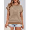image:imagePRETTYGARDEN Womens Short Sleeve Sweater Spring Summer 2026 Round Neck Striped Pullover Cap Sleeve Knit Sweater Vest TopsDark Khaki