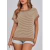 image:imagePRETTYGARDEN Womens Short Sleeve Sweater Spring Summer 2026 Round Neck Striped Pullover Cap Sleeve Knit Sweater Vest TopsDark Khaki