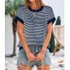 image:imagePRETTYGARDEN Womens Short Sleeve Sweater Spring Summer 2026 Round Neck Striped Pullover Cap Sleeve Knit Sweater Vest TopsNavy