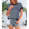 image:imagePRETTYGARDEN Womens Short Sleeve Sweater Spring Summer 2026 Round Neck Striped Pullover Cap Sleeve Knit Sweater Vest TopsNavy
