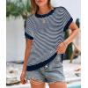 image:imagePRETTYGARDEN Womens Short Sleeve Sweater Spring Summer 2026 Round Neck Striped Pullover Cap Sleeve Knit Sweater Vest TopsNavy