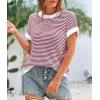 image:imagePRETTYGARDEN Womens Short Sleeve Sweater Spring Summer 2026 Round Neck Striped Pullover Cap Sleeve Knit Sweater Vest TopsRed