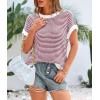 image:imagePRETTYGARDEN Womens Short Sleeve Sweater Spring Summer 2026 Round Neck Striped Pullover Cap Sleeve Knit Sweater Vest TopsRed