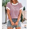 image:imagePRETTYGARDEN Womens Short Sleeve Sweater Spring Summer 2026 Round Neck Striped Pullover Cap Sleeve Knit Sweater Vest TopsRed