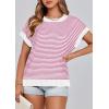 image:imagePRETTYGARDEN Womens Short Sleeve Sweater Spring Summer 2026 Round Neck Striped Pullover Cap Sleeve Knit Sweater Vest TopsRose Red