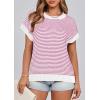 image:imagePRETTYGARDEN Womens Short Sleeve Sweater Spring Summer 2026 Round Neck Striped Pullover Cap Sleeve Knit Sweater Vest TopsRose Red