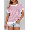 image:imagePRETTYGARDEN Womens Short Sleeve Sweater Spring Summer 2026 Round Neck Striped Pullover Cap Sleeve Knit Sweater Vest TopsRose Red