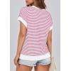 image:imagePRETTYGARDEN Womens Short Sleeve Sweater Spring Summer 2026 Round Neck Striped Pullover Cap Sleeve Knit Sweater Vest TopsRose Red