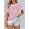 image:imagePRETTYGARDEN Womens Short Sleeve Sweater Spring Summer 2026 Round Neck Striped Pullover Cap Sleeve Knit Sweater Vest TopsRose Red