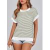 image:imagePRETTYGARDEN Womens Short Sleeve Sweater Spring Summer 2026 Round Neck Striped Pullover Cap Sleeve Knit Sweater Vest TopsStriped White Army Green