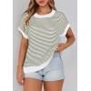image:imagePRETTYGARDEN Womens Short Sleeve Sweater Spring Summer 2026 Round Neck Striped Pullover Cap Sleeve Knit Sweater Vest TopsStriped White Army Green