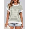 image:imagePRETTYGARDEN Womens Short Sleeve Sweater Spring Summer 2026 Round Neck Striped Pullover Cap Sleeve Knit Sweater Vest TopsStriped White Army Green