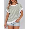 image:imagePRETTYGARDEN Womens Short Sleeve Sweater Spring Summer 2026 Round Neck Striped Pullover Cap Sleeve Knit Sweater Vest TopsStriped White Army Green