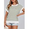 image:imagePRETTYGARDEN Womens Short Sleeve Sweater Spring Summer 2026 Round Neck Striped Pullover Cap Sleeve Knit Sweater Vest TopsStriped White Army Green