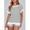 image:imagePRETTYGARDEN Womens Short Sleeve Sweater Spring Summer 2026 Round Neck Striped Pullover Cap Sleeve Knit Sweater Vest TopsStriped White Dark Green