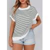 image:imagePRETTYGARDEN Womens Short Sleeve Sweater Spring Summer 2026 Round Neck Striped Pullover Cap Sleeve Knit Sweater Vest TopsStriped White Dark Green