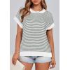 image:imagePRETTYGARDEN Womens Short Sleeve Sweater Spring Summer 2026 Round Neck Striped Pullover Cap Sleeve Knit Sweater Vest TopsStriped White Dark Green